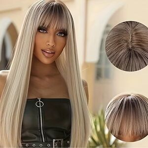 Elegant Blonde Wig with Bangs